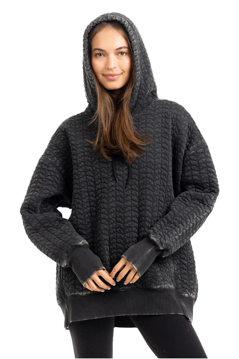 Charcoal Heart Quilted Garment Washed Hoodie