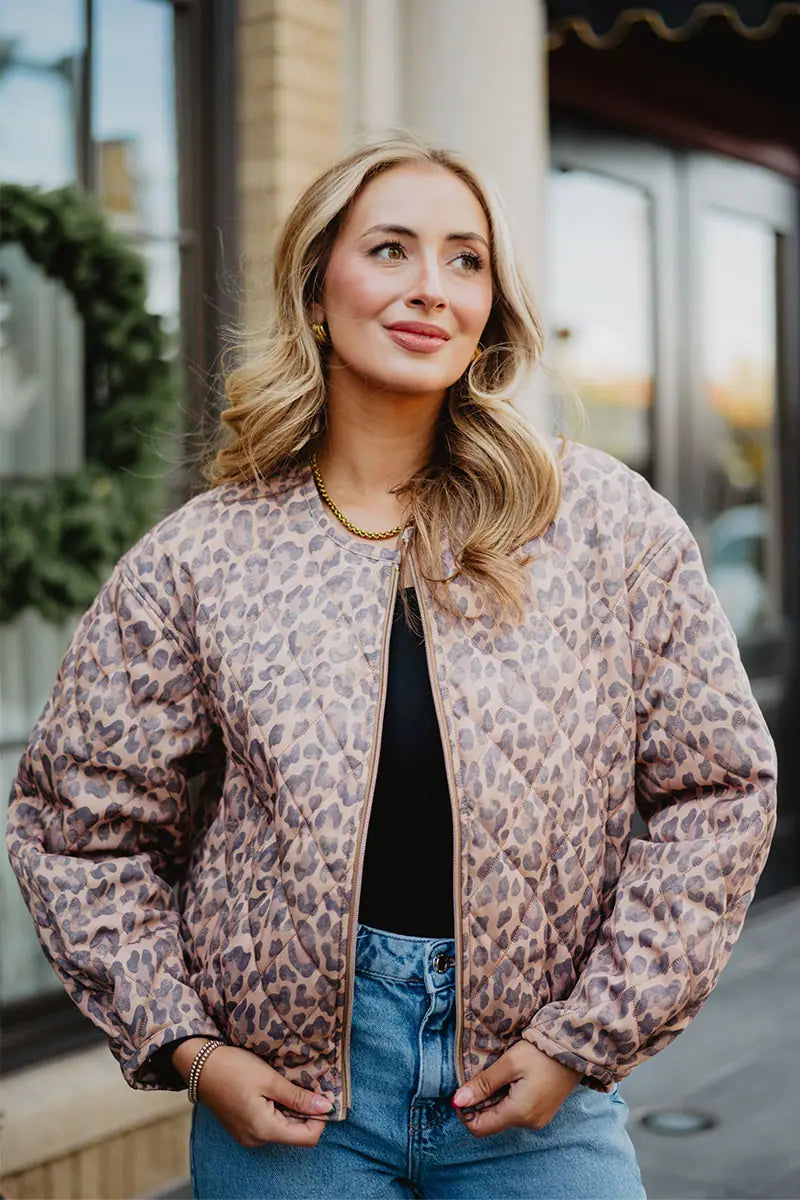 Brown Leopard Structured Fall Jacket Women
