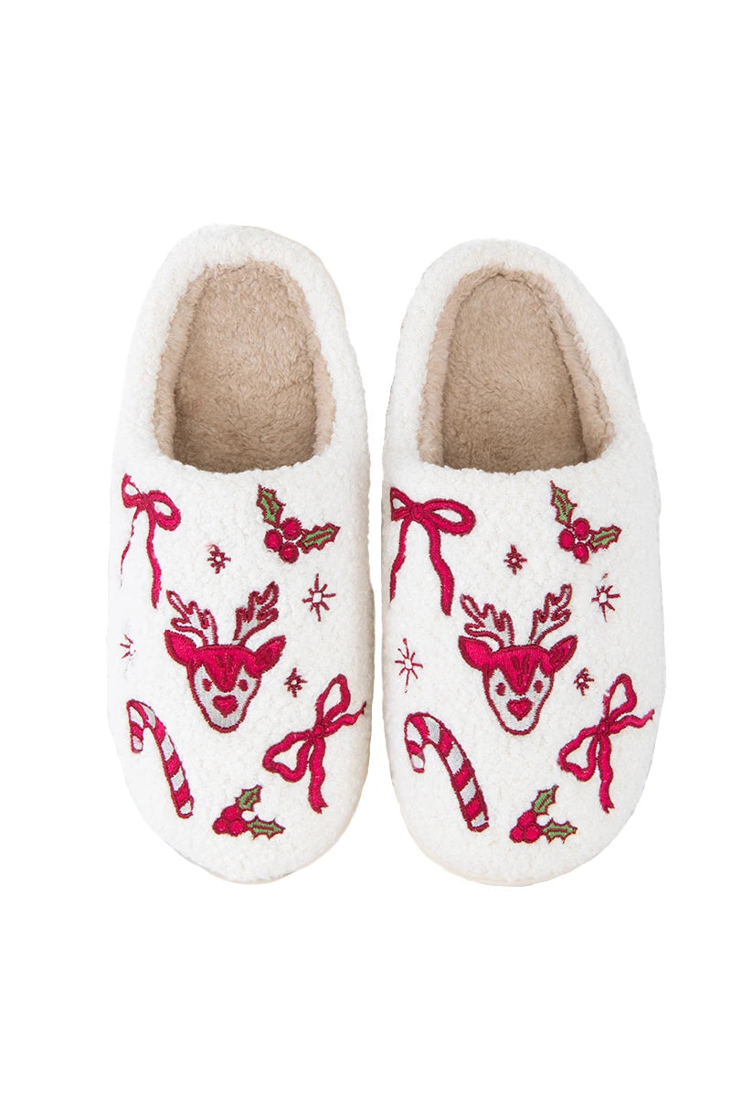 Bow Reindeer House Slippers for Women