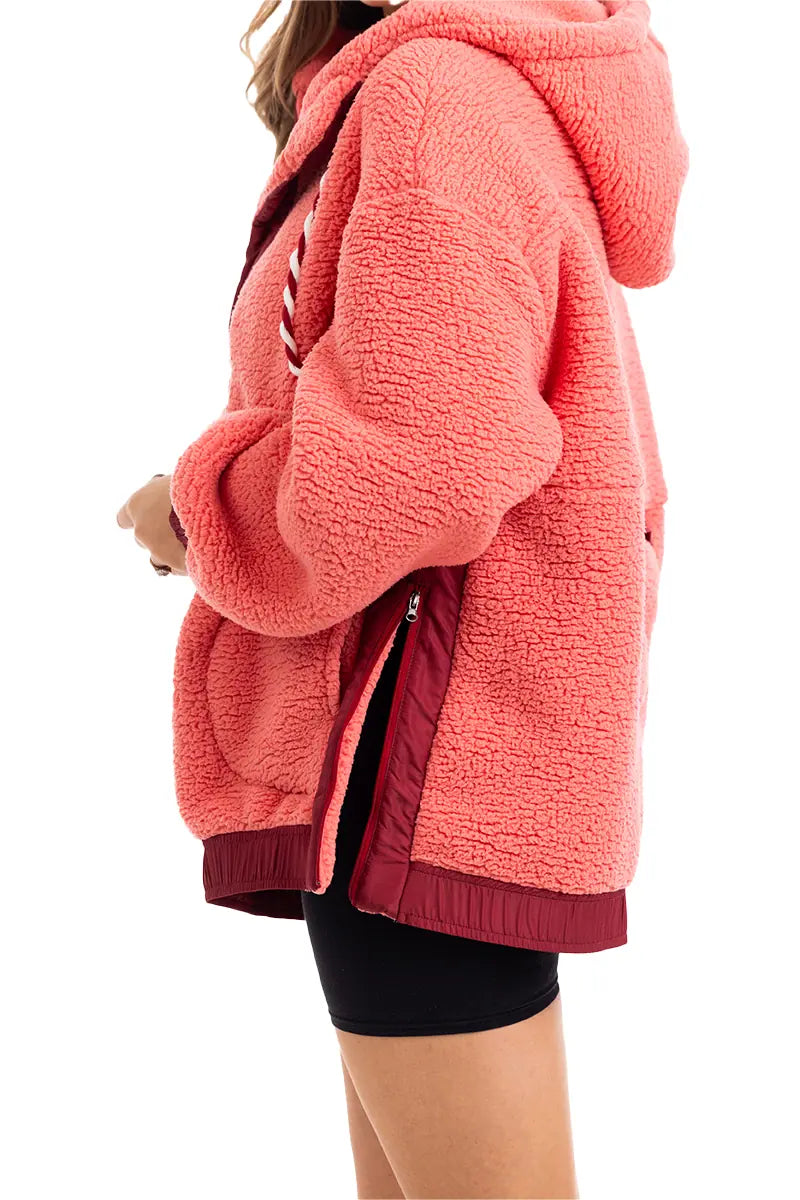 Coral Two-Toned Wholesale Sherpa Fleece Pullover