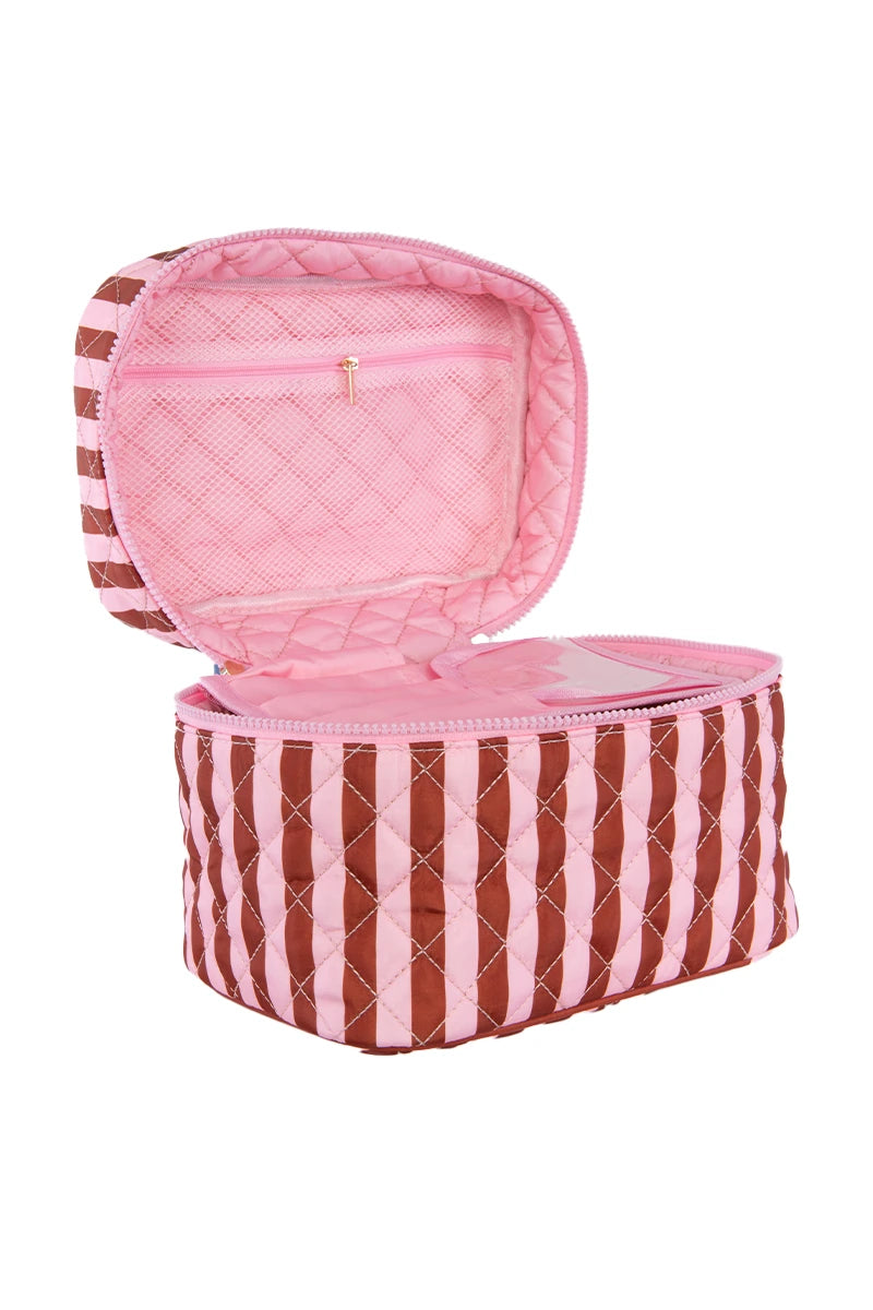 Pink and Wine Striped Wholesale Cosmetic Bag
