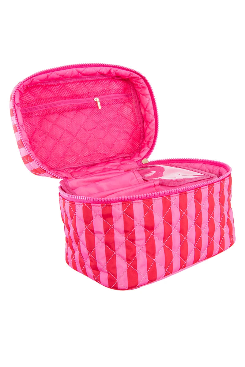Pink and Hot Pink Striped Cute Makeup Bag