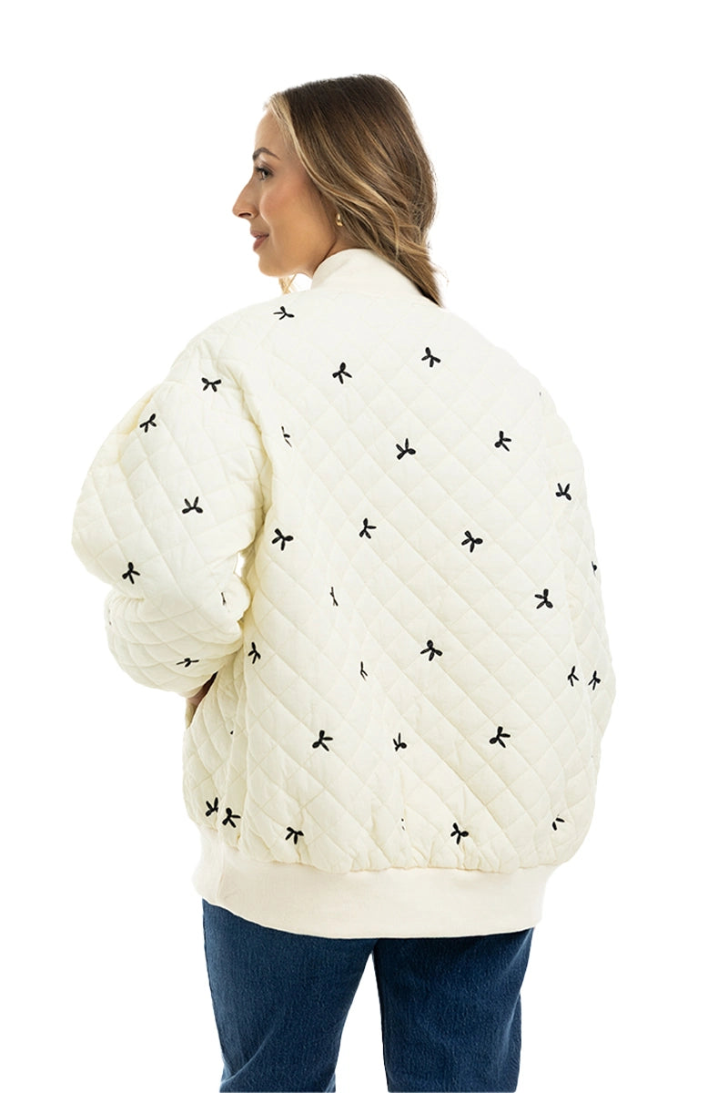 Cream and Black Bows Wholesale Quilted Jacket