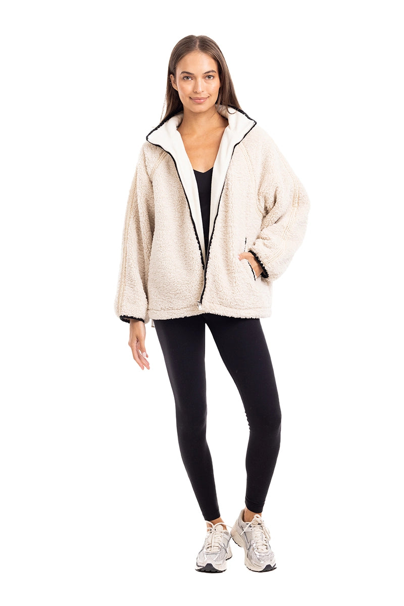 Cream Sherpa Wholesale Lace Trim Fall Jacket