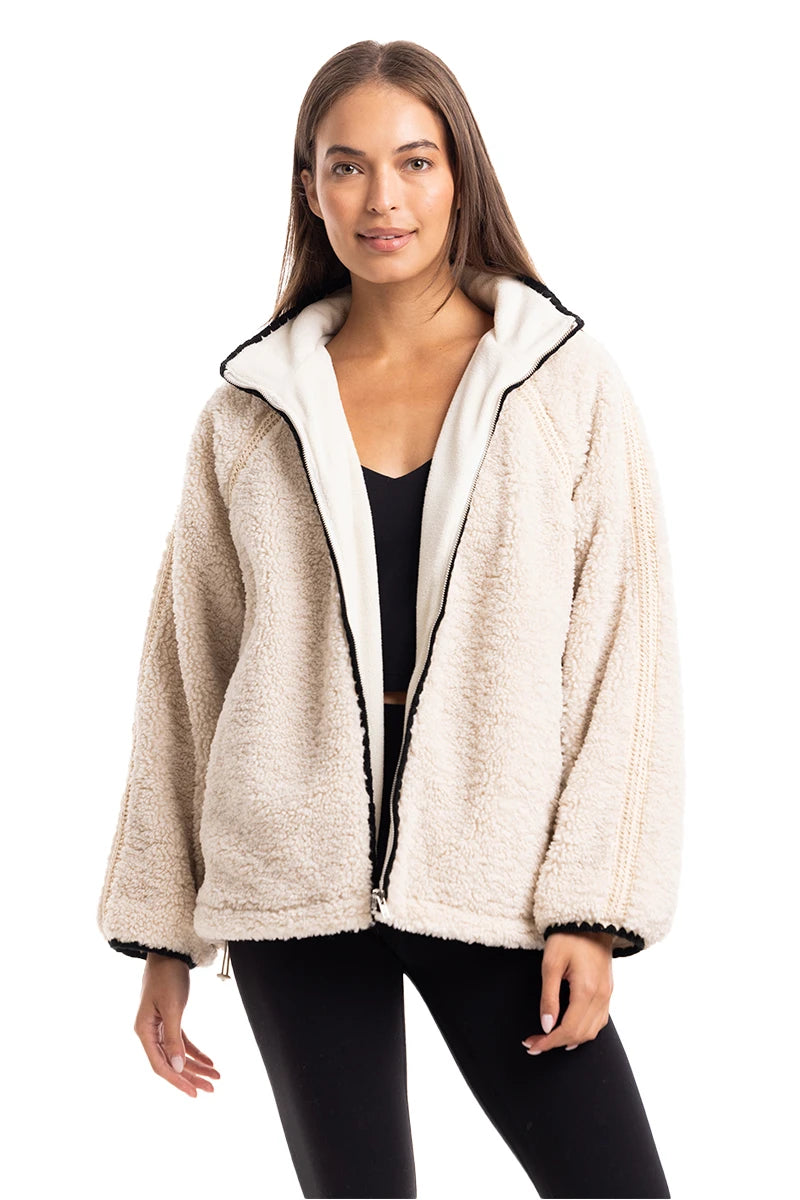 Cream Sherpa Wholesale Lace Trim Fall Jacket