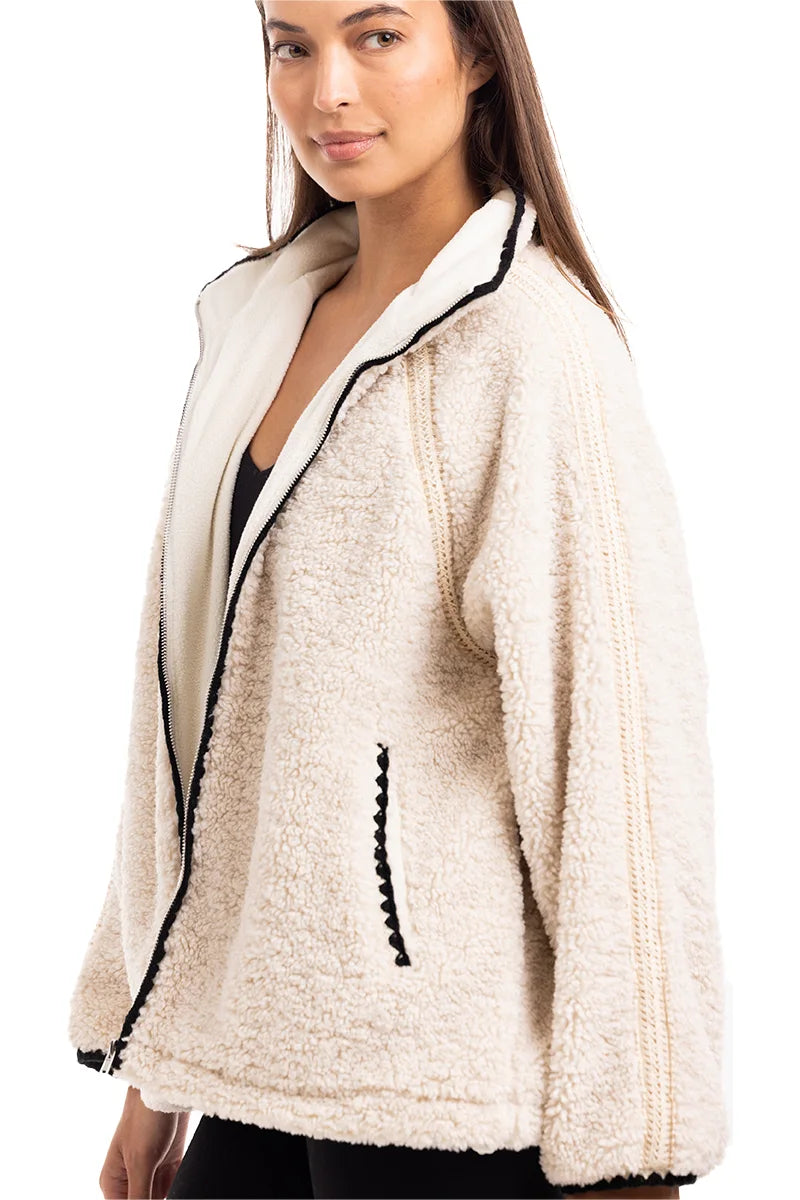 Cream Sherpa Wholesale Lace Trim Fall Jacket