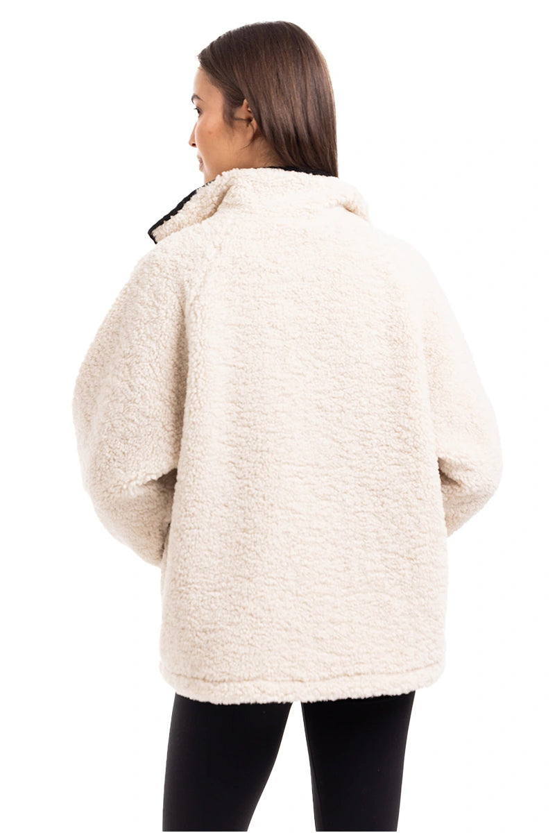 Cream Sherpa Wholesale Lace Trim Fall Jacket