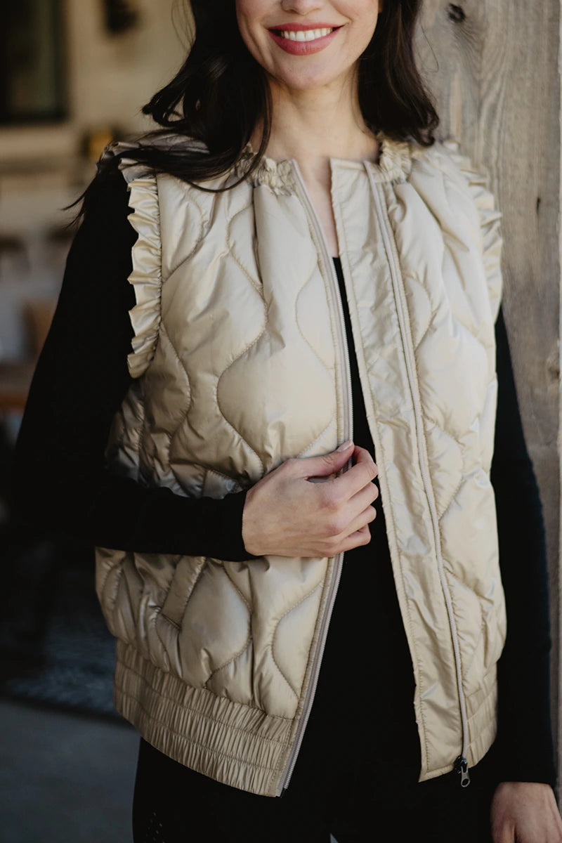 Soft Tan Metallic Lightweight Puffer Vest