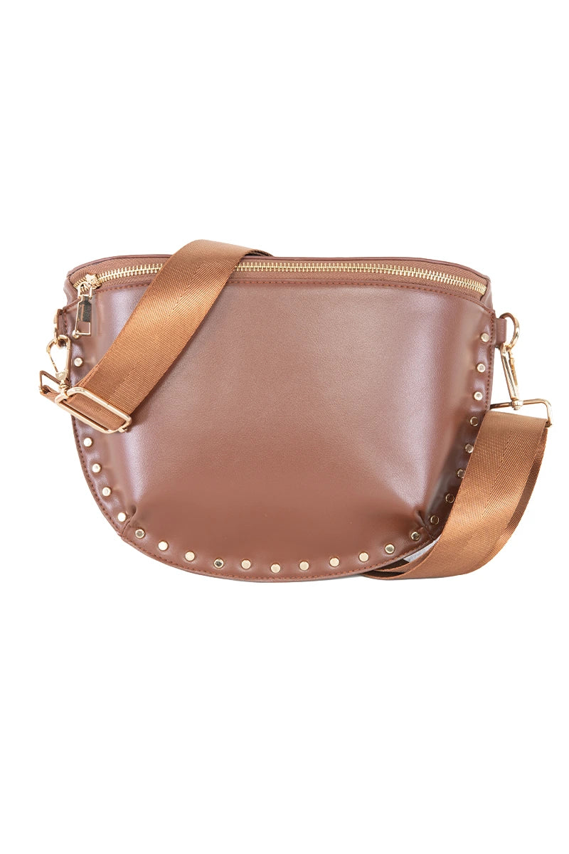 Brown Gold-Studded Crossbody Bags