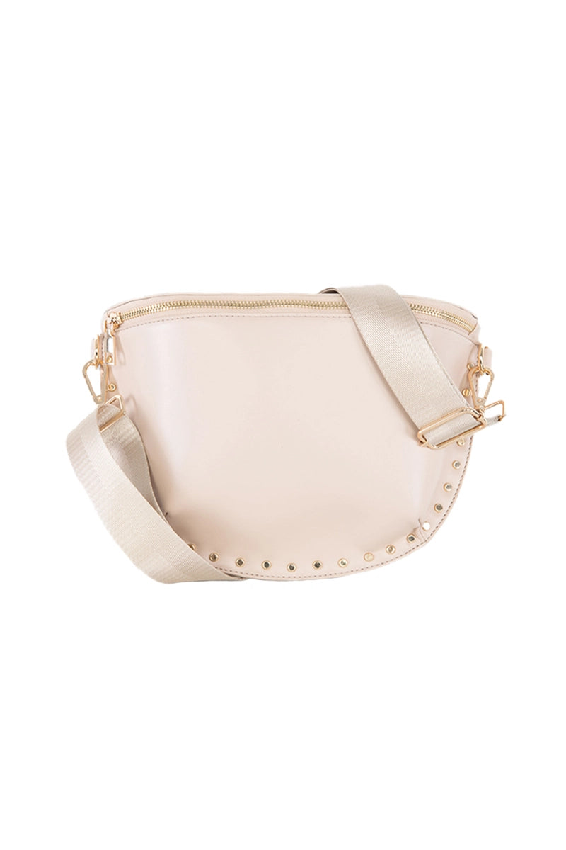 Tan Gold-Studded Structured Bag Crossbody