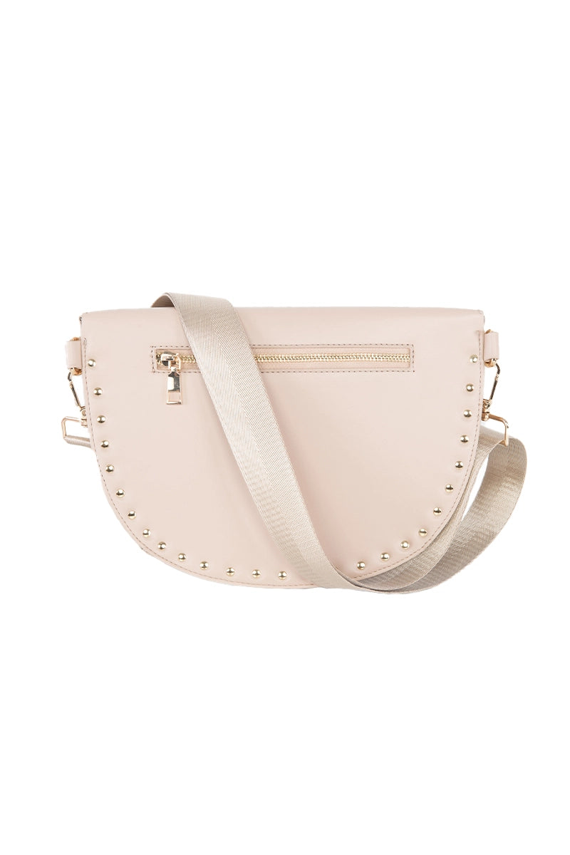 Tan Gold-Studded Structured Bag Crossbody