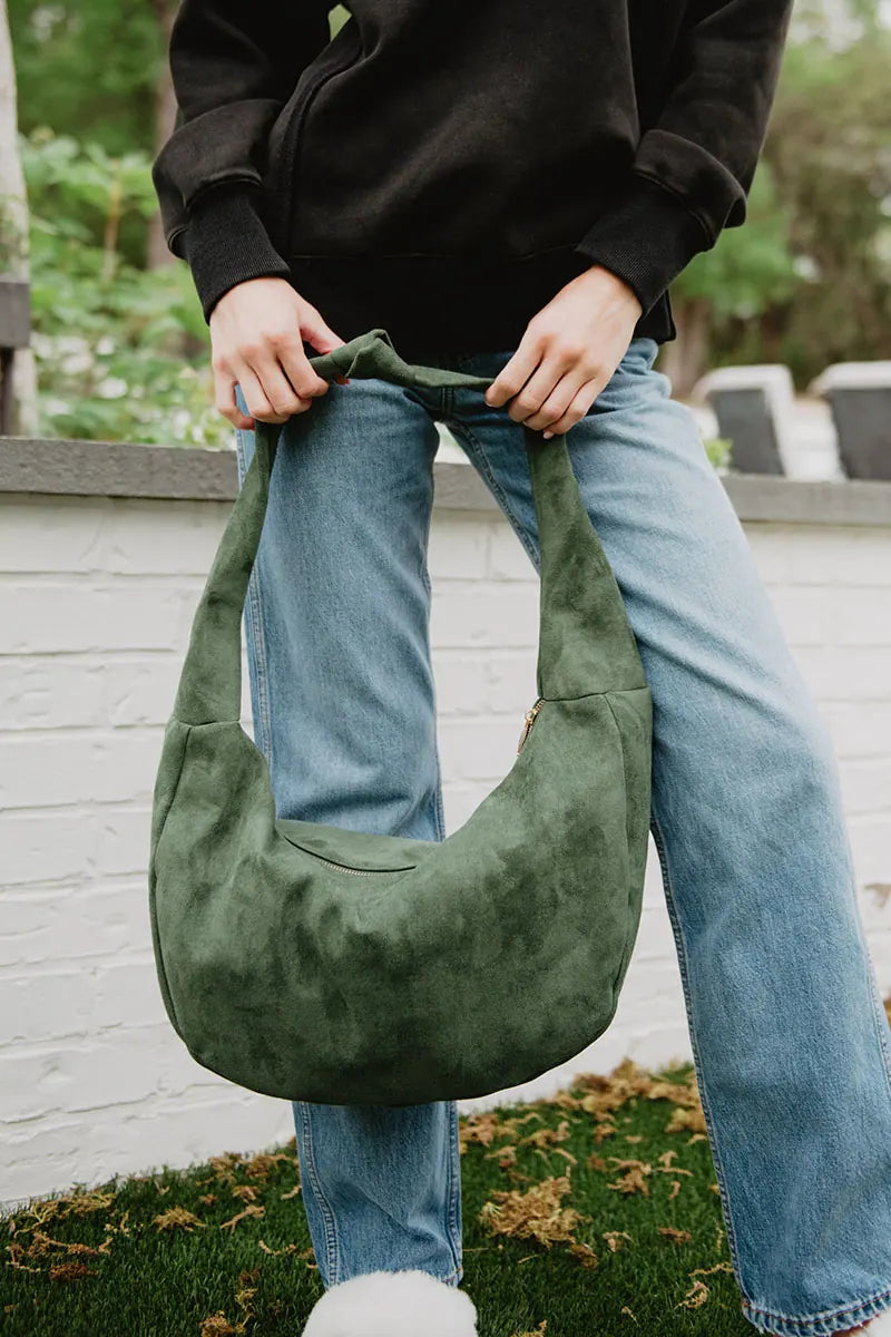 Green Casual Suede Tote Bag