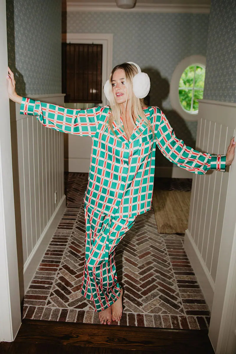 Green & Pink Plaid Wholesale Pajama Pants Set