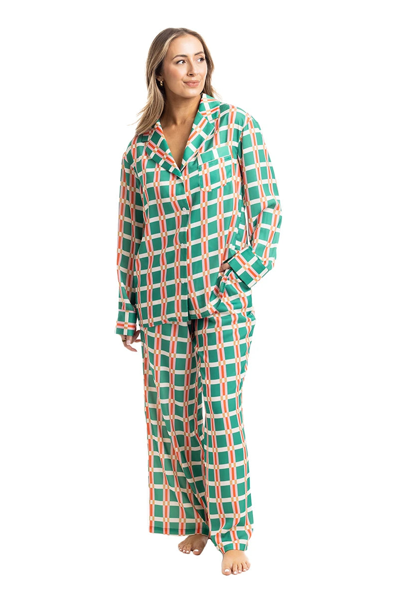 Green & Pink Plaid Wholesale Pajama Pants Set