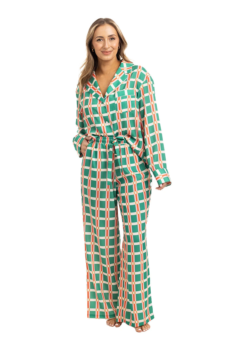 Green & Pink Plaid Wholesale Pajama Pants Set