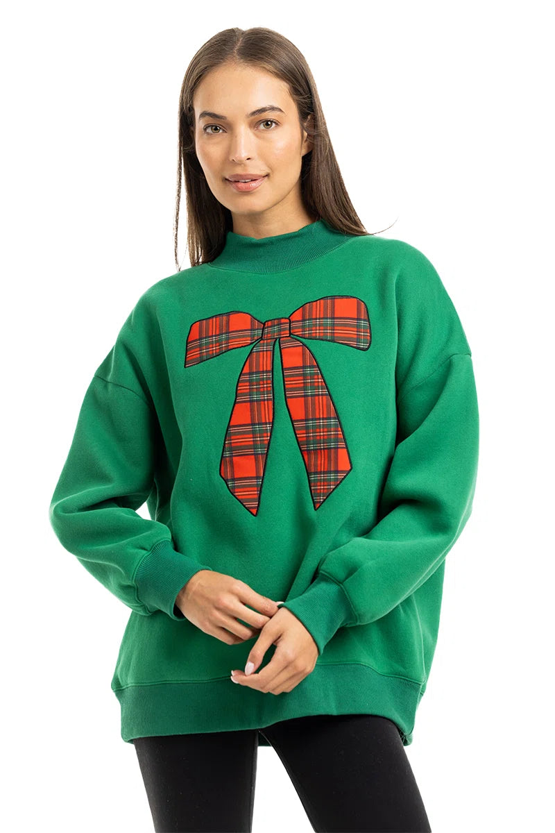 Red Plaid Bow Wholesale Women's Mockneck Top