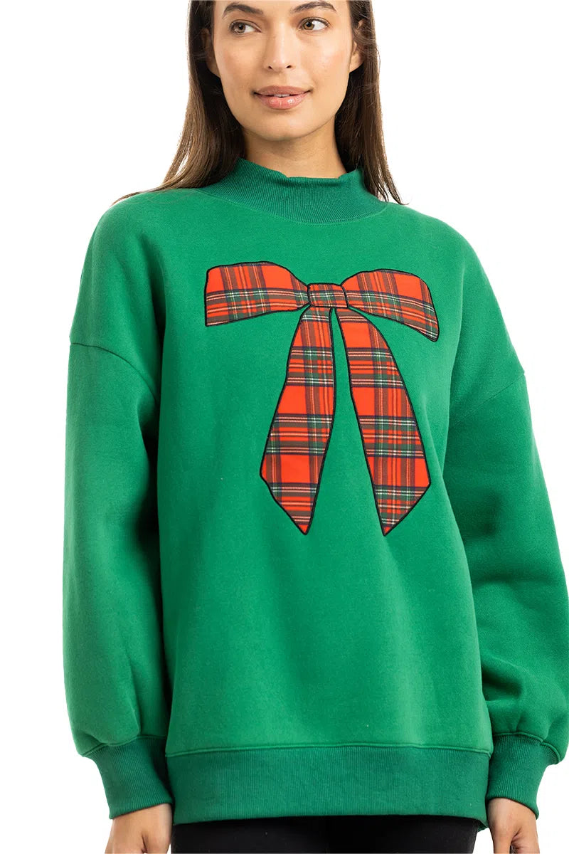 Red Plaid Bow Wholesale Women's Mockneck Top