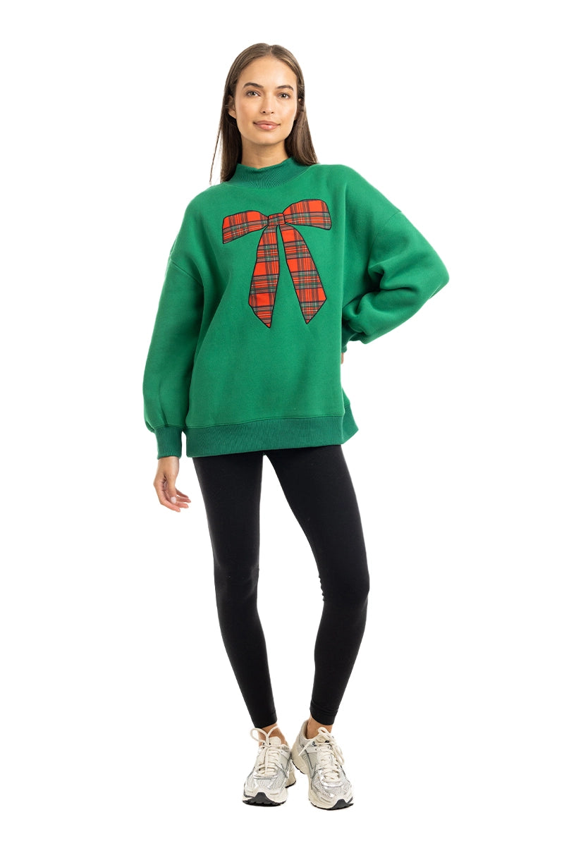 Red Plaid Bow Wholesale Women's Mockneck Top