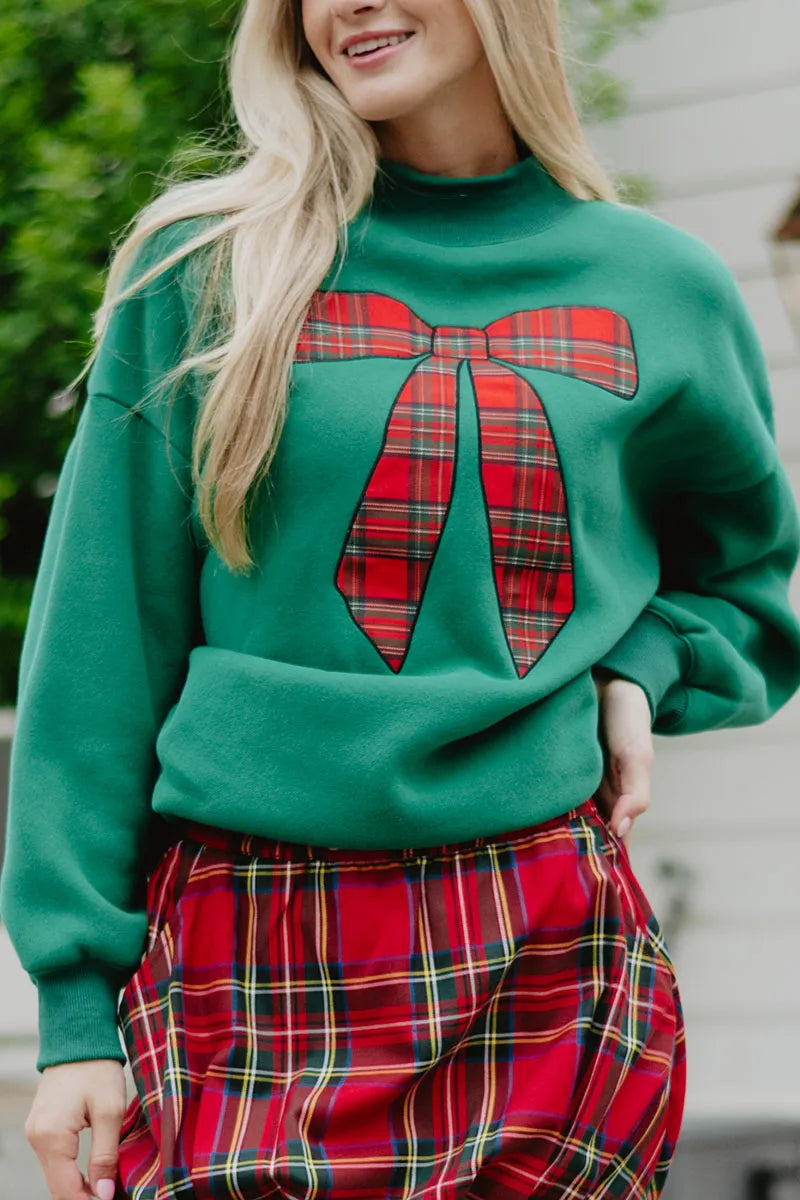 Red Plaid Bow Wholesale Women's Mockneck Top