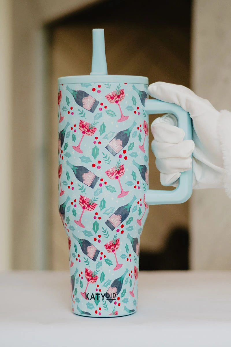Holiday Champagne, Coupes & Holly Festive Flip Top Tumbler