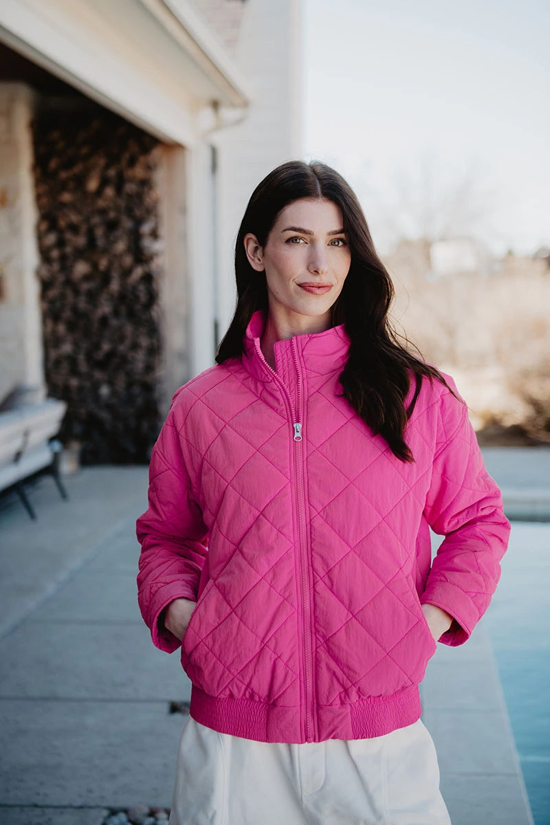 Hot Pink Wholesale Diamond Quilted Jacket
