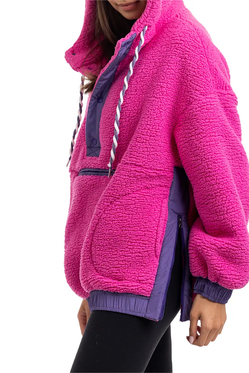 Hot Pink Wholesale Two-Toned Fleece Pullover