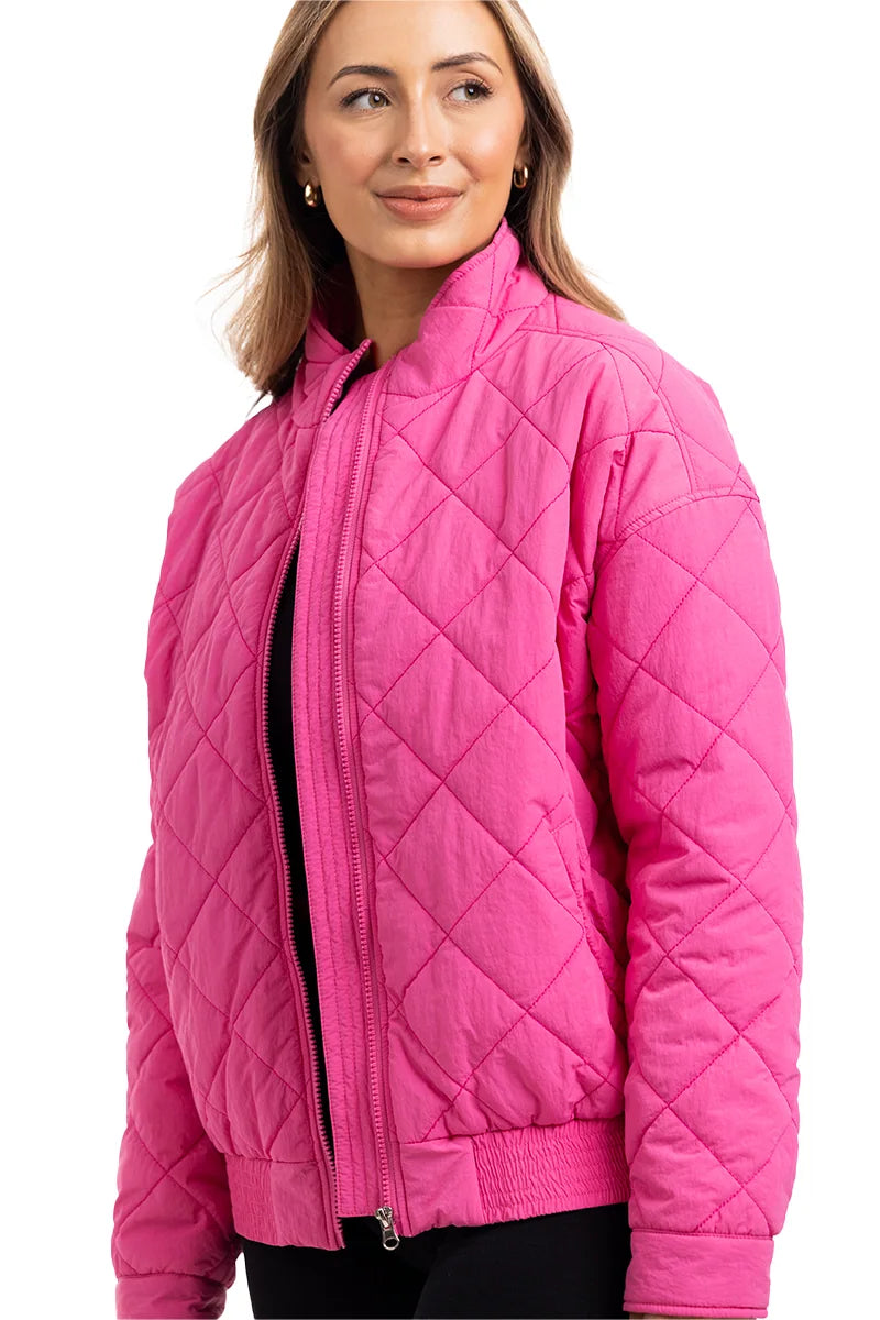 Hot Pink Wholesale Diamond Quilted Jacket