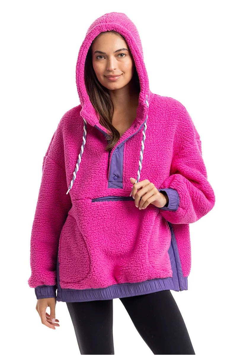 Hot Pink Wholesale Two-Toned Fleece Pullover