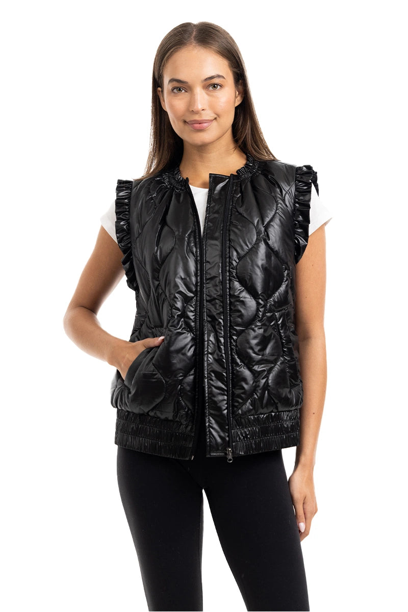 Black Metallic Wholesale Quilted Puffer Vest