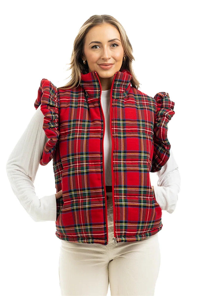 Royal Stewart Plaid Ruffle Wholesale Puffer Vest