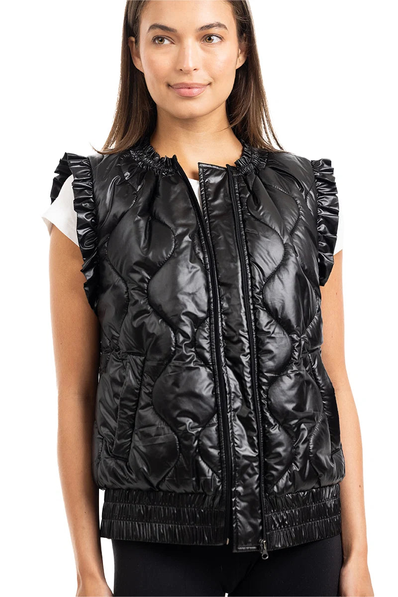 Black Metallic Wholesale Quilted Puffer Vest