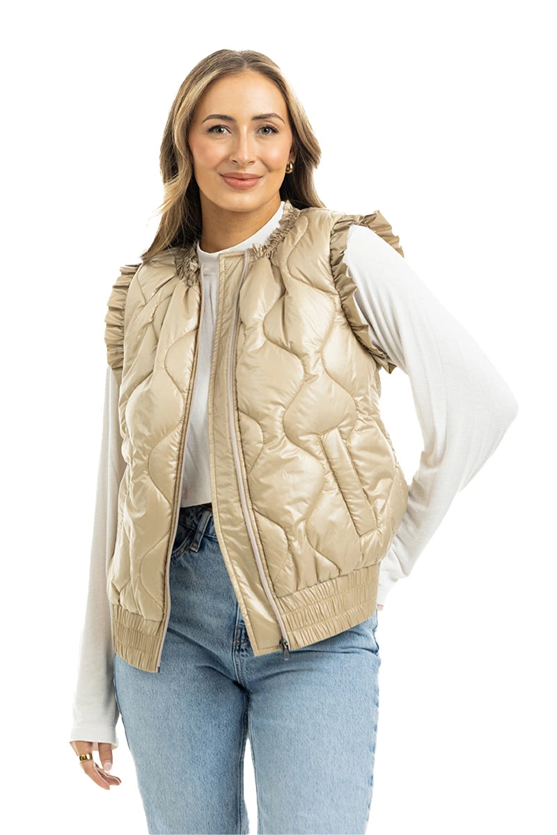 Soft Tan Metallic Lightweight Puffer Vest