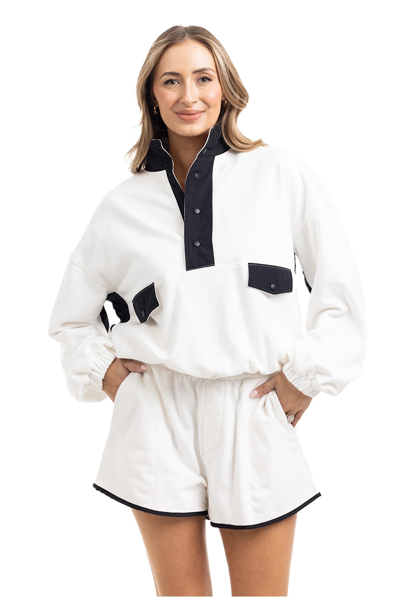 White & Black Quarter Snap Wholesale Athletic Sets for Women