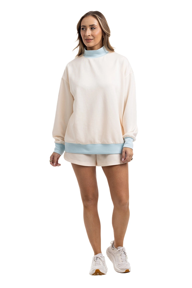 Beige & Light Blue Wholesale Duo Mockneck Set