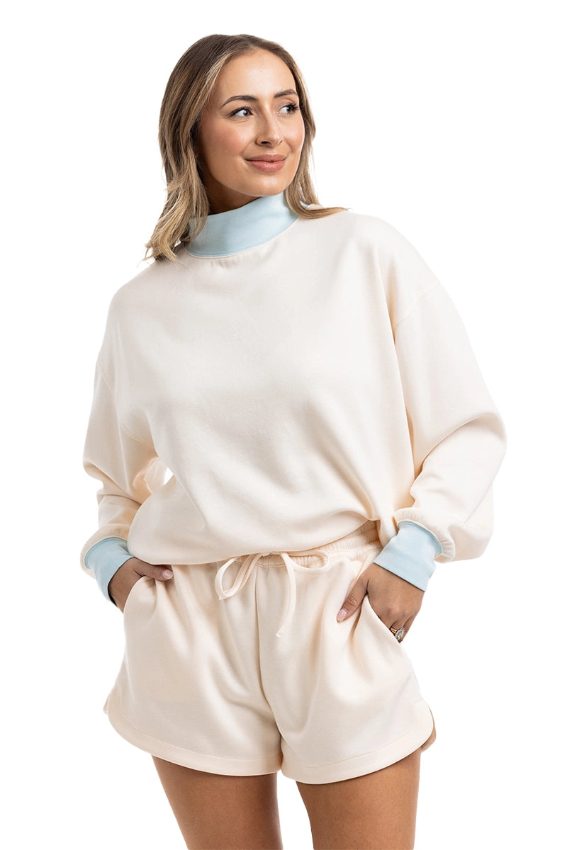Beige & Light Blue Wholesale Duo Mockneck Set