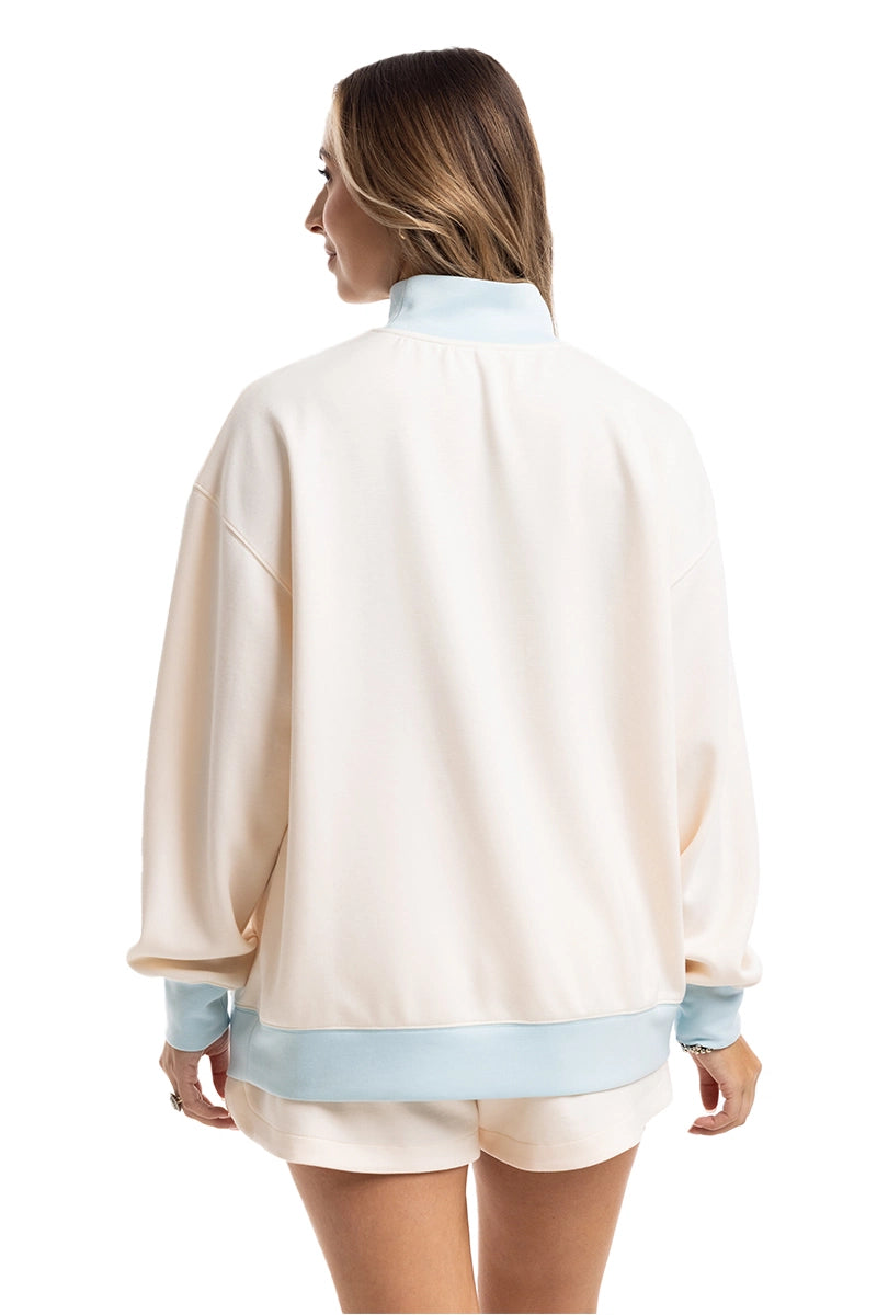 Beige & Light Blue Wholesale Duo Mockneck Set
