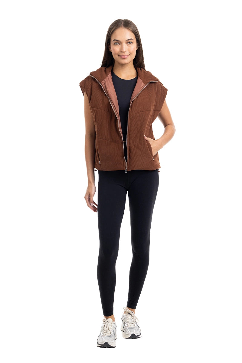 Brown Trendy Wholesale Corduroy Puffer Vest