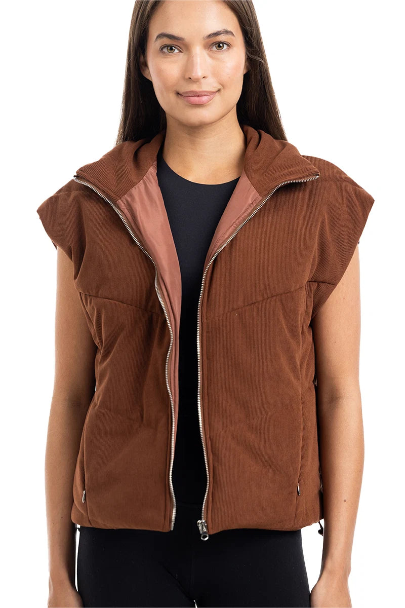 Brown Trendy Wholesale Corduroy Puffer Vest
