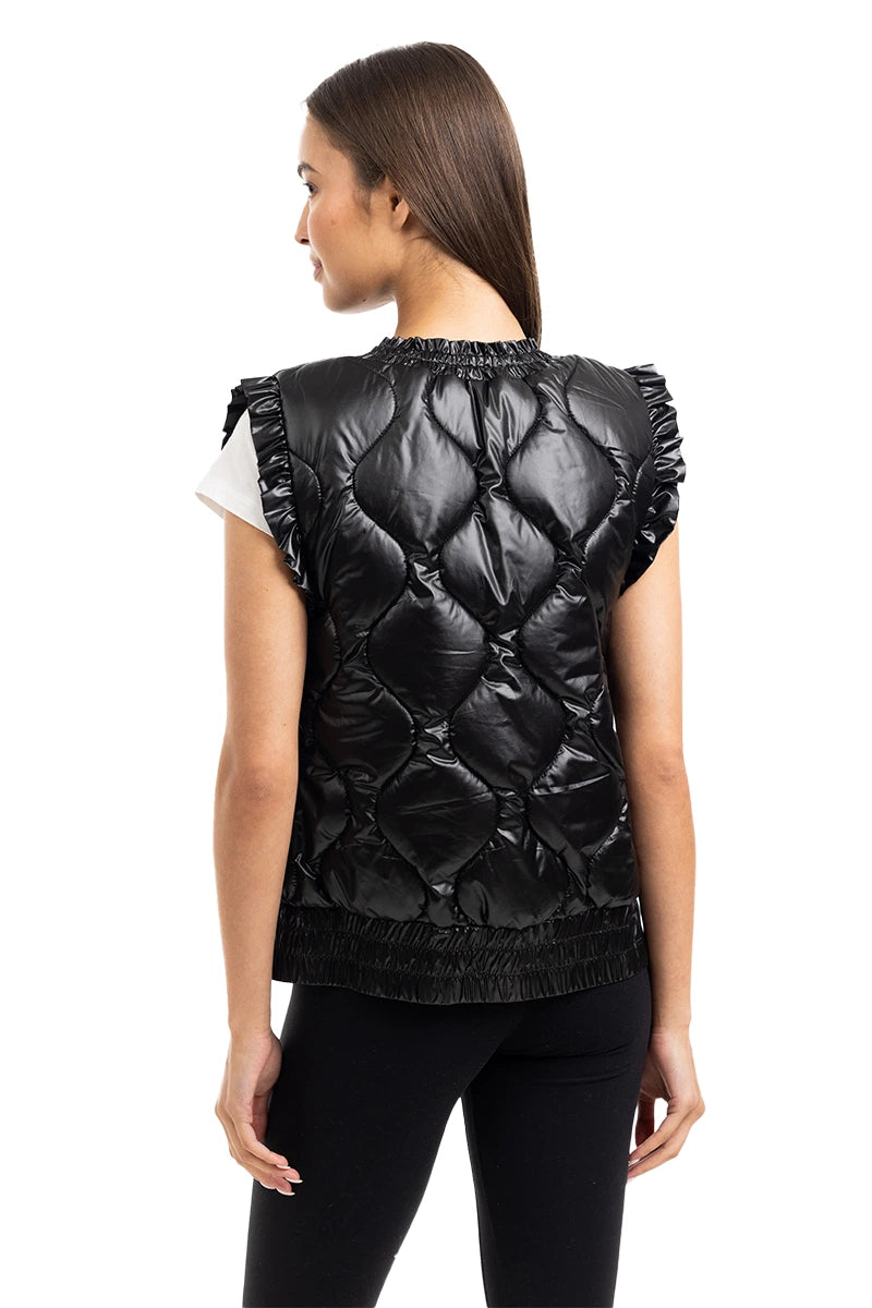 Black Metallic Wholesale Quilted Puffer Vest