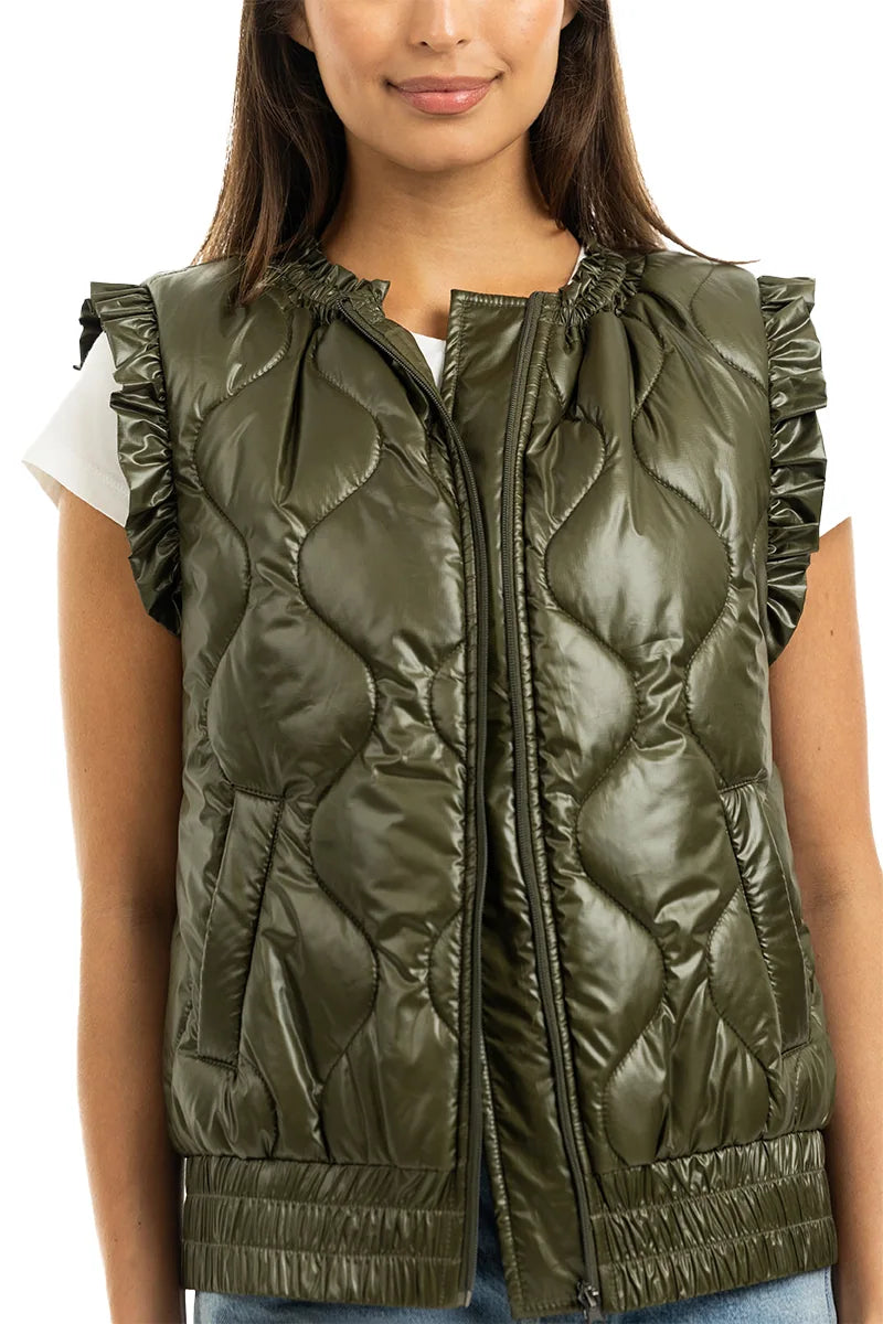Olive Wholesale Metallic Quilted Vest