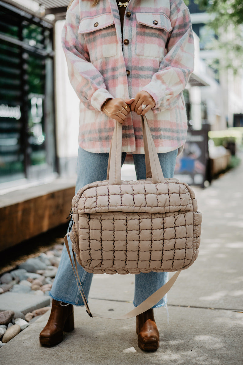 Tan Wholesale Quilted Weekend Duffel Bag for Women