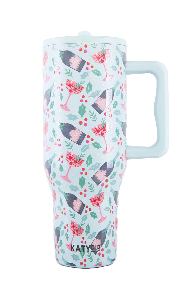 Holiday Champagne, Coupes & Holly Festive Flip Top Tumbler