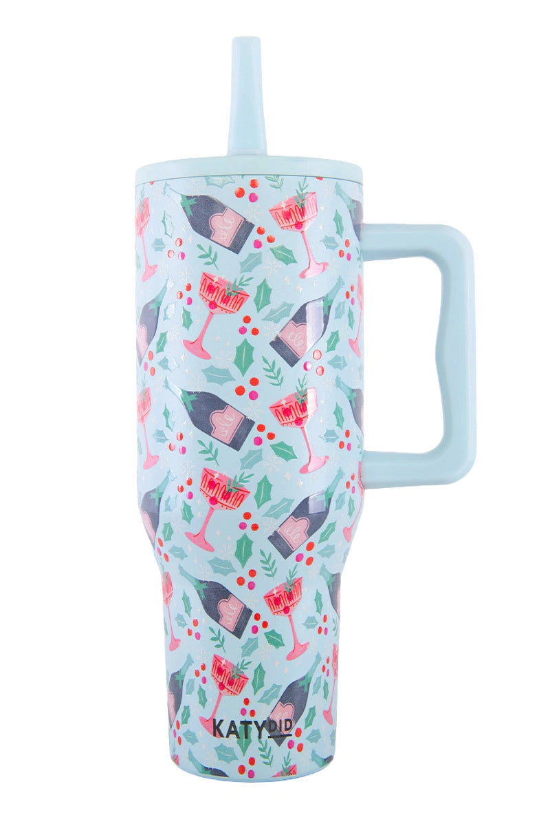 Holiday Champagne, Coupes & Holly Festive Flip Top Tumbler