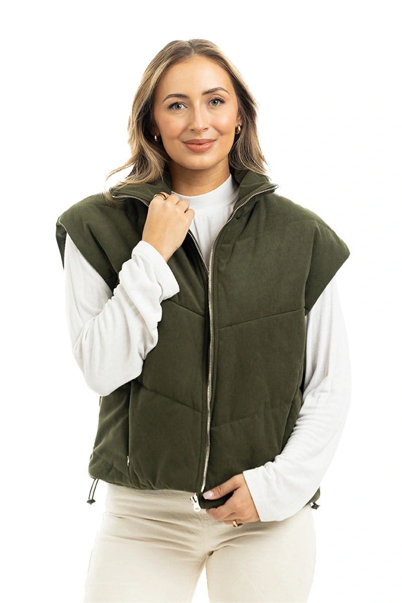 Olive Corduroy Quilted Wholesale Vest