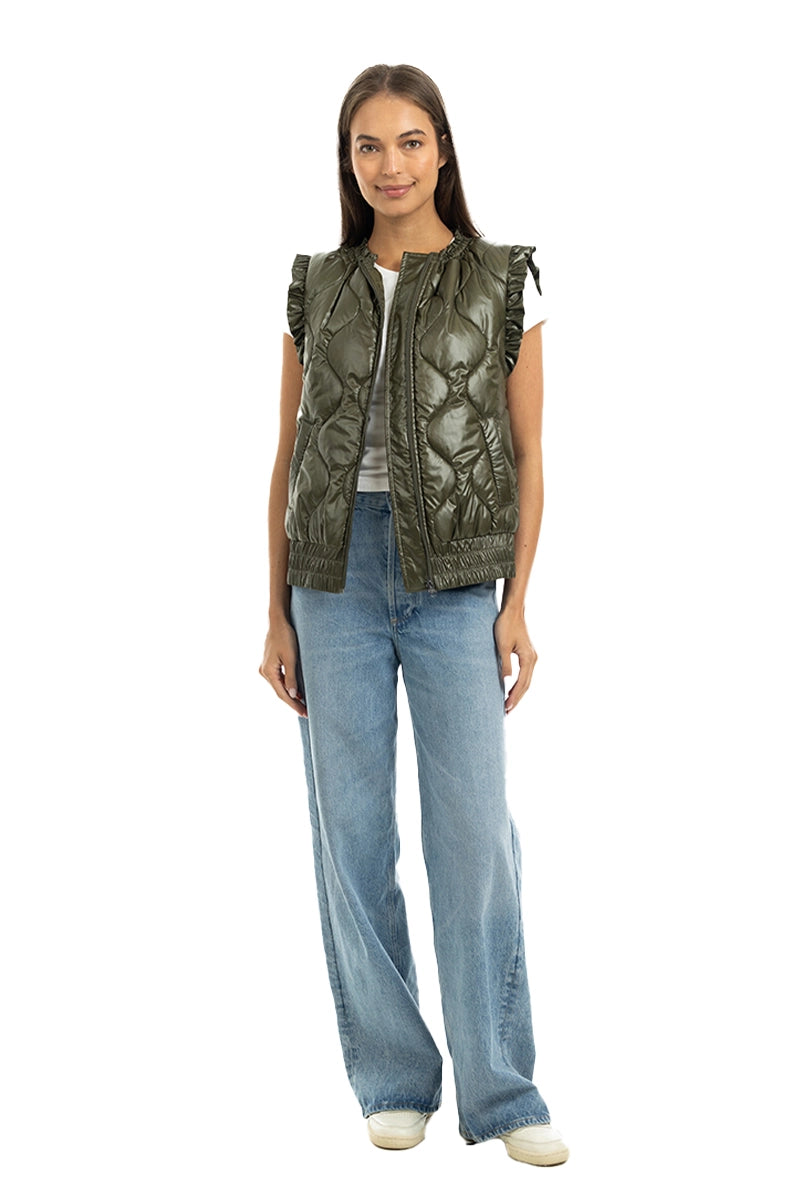 Olive Wholesale Metallic Quilted Vest
