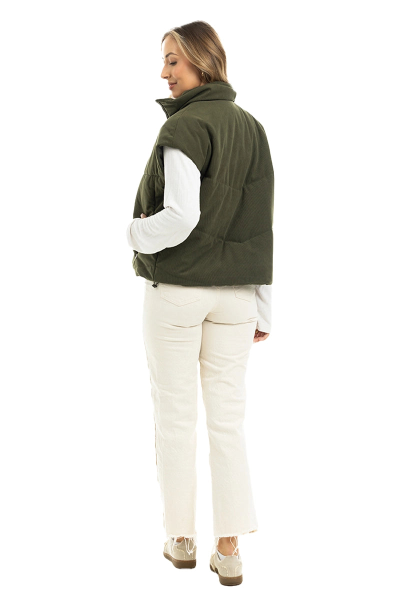 Olive Corduroy Quilted Wholesale Vest