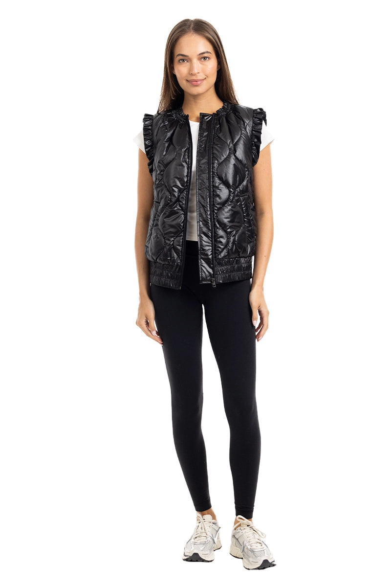 Black Metallic Wholesale Quilted Puffer Vest