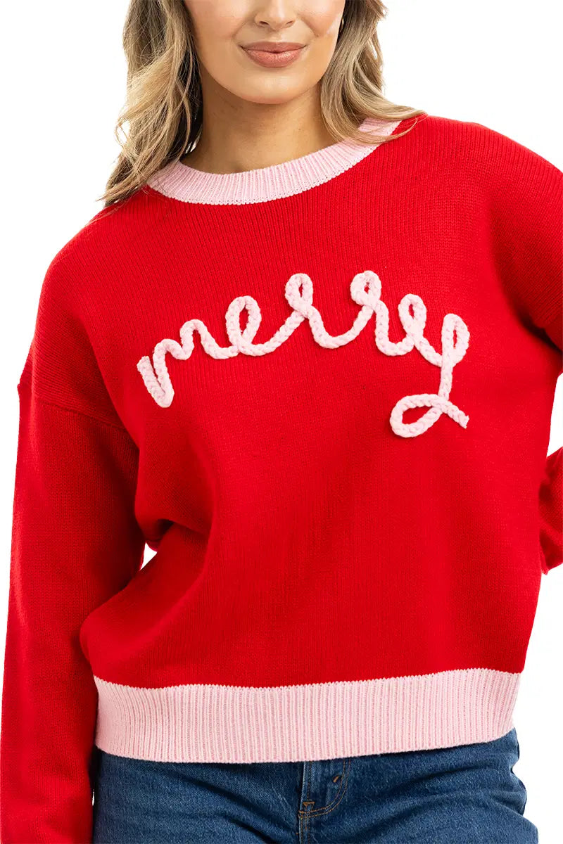 Merry Wholesale Embroidered Knit Sweater
