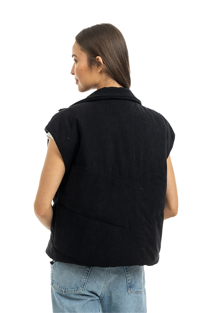 Black Corduroy Wholesale Puffer Vest Women's