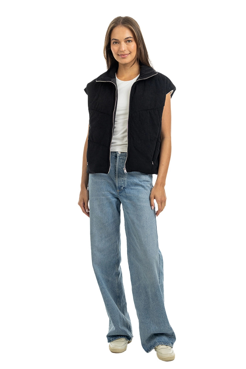 Black Corduroy Wholesale Puffer Vest Women's